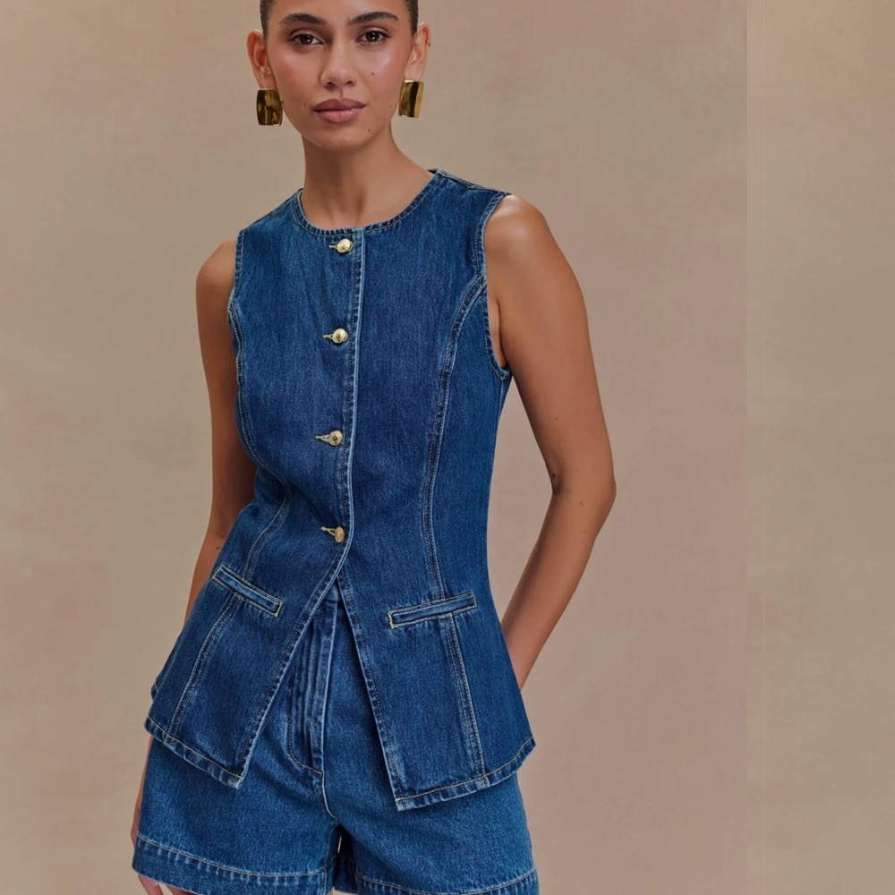 Meshki “Abel” Dark Blue Denim Button-Up Top